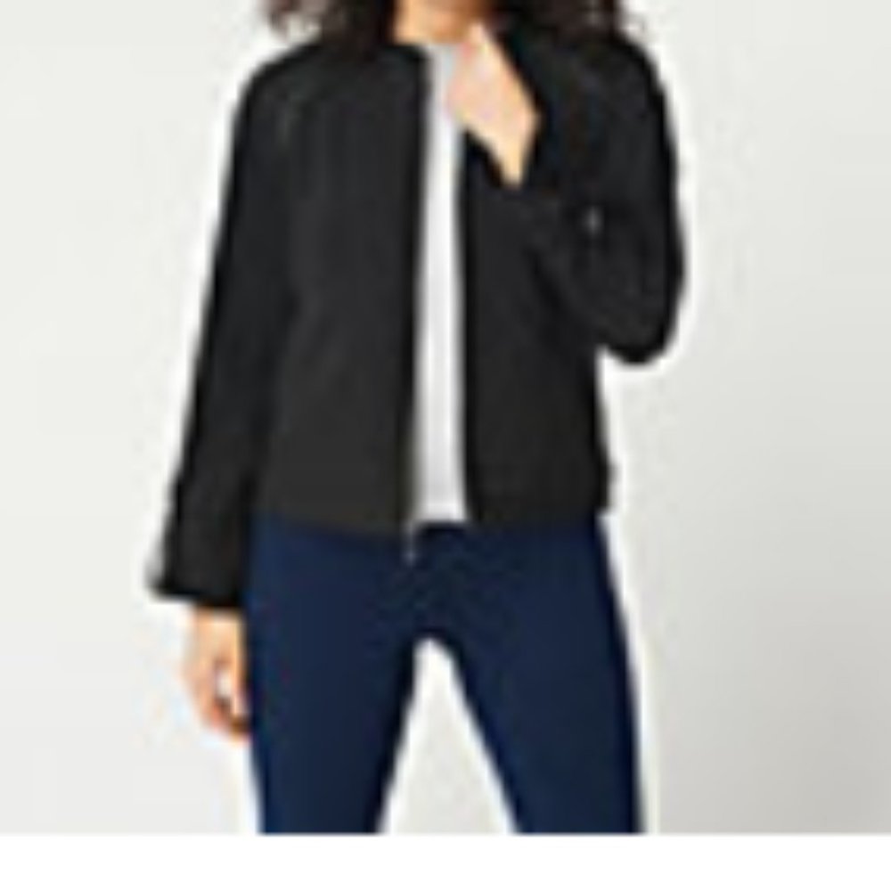 H by Halston Zip-Front Bomber Jacket with Drawstring Sleeves /Black - 20W